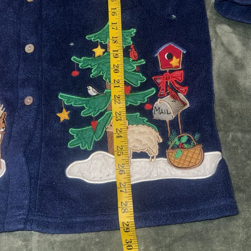 The‎ Quacker Factory Fleece Jacket Women's Medium Blue Christmas Vintage